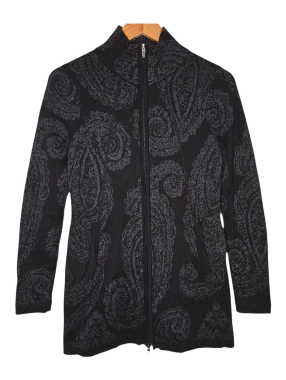Cynthia Rowley Womens Active Black  Paisley Print Full Zip Sweater Jacket XS